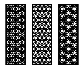 Set of decorative vector panels for laser cutting. Template for interior partition in arabesque style. Ratio 1:3