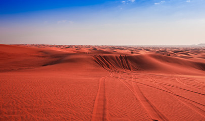 desert sand and dunes with clear blue sky. Asia