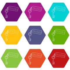 Key to success icons 9 set coloful isolated on white for web