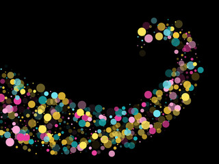 Memphis round confetti festive background in cyan blue, pink and yellow. Childish pattern vector.