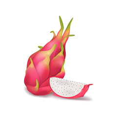 Realistic 3d Detailed Pitahaya with Half. Vector