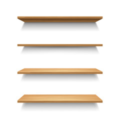 Realistic 3d Detailed Wooden Shelves Set. Vector