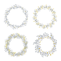 Wreath of leaves, plants, branches and flowers