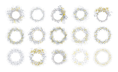 Wreath of leaves, plants, branches and flowers