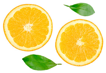 Sliced oranges isolated on white background
