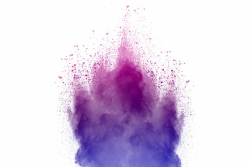 Explosion of multicolored dust on white background.