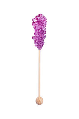 Rock candy or purple sugar candy isolated on white background. Crystallized sugar. Nabat or rock candy is often used as a type of candy, or used to sweeten milk, or dissolved in tea.