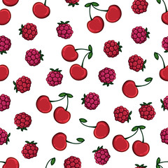 Pattern of vector illustrations on the vegetarianism theme: various types of fruits. Isolated editable objects for your design.