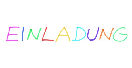 Einladung aus bunten handschriftlichen Buchstaben