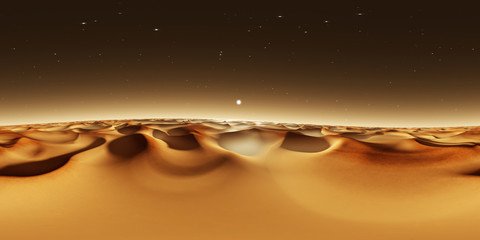 360 degree panorama of sunset on Mars, Mars sand dunes, environment 360 HDRI map. Equirectangular projection, spherical panorama. © Peter Jurik