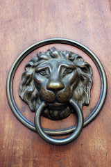 Battacchio bronzeo con testa di leone e anello