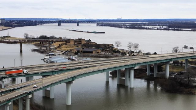 Timelapse of River barge on Mississippi River at Memphis, Tennessee 4K