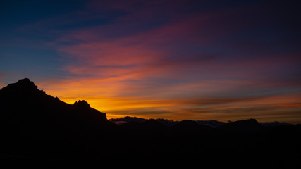 Sunset and silhouette of Mountains