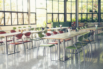 Tables and chairs empty in canteen