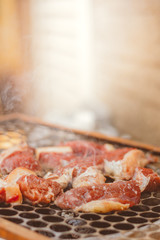 Rump barbeque on the grill. Meat with fat. Barbecue of Brazil