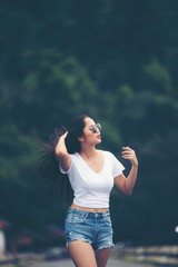 Young women are relaxing in natural areas.