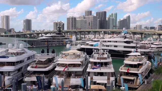 Super Yachts Miami Yacht Show Flyover Towards Downtown Miami Skyline