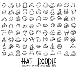 Foto op Canvas Set of hat icons Drawing illustration Hand drawn doodle Sketch line vector eps10 © veekicl