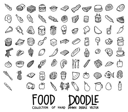 Set of food icons Drawing illustration Hand drawn doodle Sketch line vector eps10