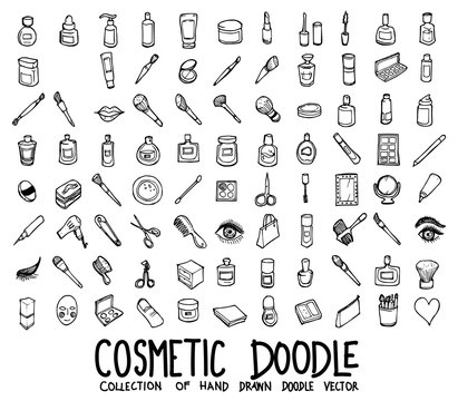 Set of cosmetic icons Drawing illustration Hand drawn doodle Sketch line vector eps10