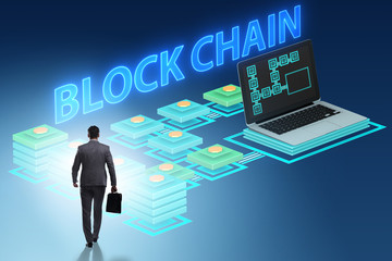 Young businessman in innovative blockchain concept