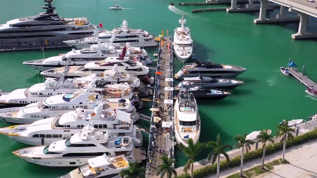 Super Yachts Miami Yacht Show Flyover Towards Downtown Miami Skyline
