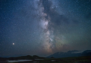 Night landscape. Starry sky with the Milky Way over the mountains