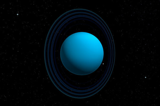 3d rendering of Uranus planet with its rings. Space illustration. Some elements furnished by NASA.