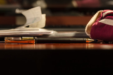 one black pencil on the table