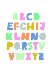 Cute cutout alphabet. Pastel colors ABC poster. Print for kids party, playroom decor, school stationary, cards, nursery wall art, child bedroom, toddler room.