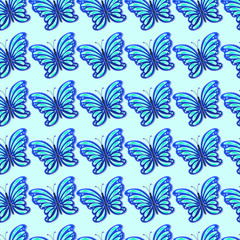 Fototapeta na wymiar Abstract background of beautiful bright colorful butterflies with shadow. Seamless pattern. Vector illustration