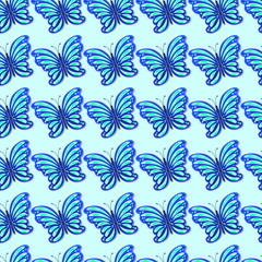 Abstract background of beautiful bright colorful butterflies with shadow. Seamless pattern. Vector illustration