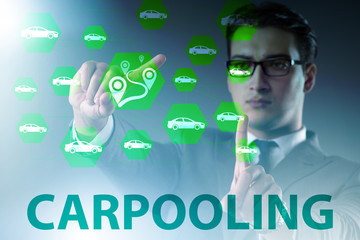 Businessman in carpooling and carsharing concept