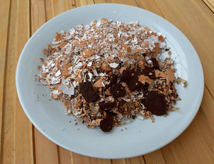 Eggshells with coffee grounds Natural fertilizer concept