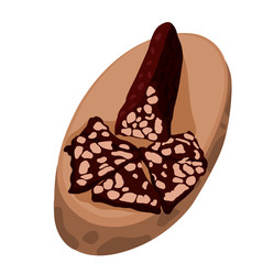 Delicious sausages on a wooden plate