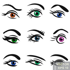 Women's eyes. Makeup. Sight. Bright. Pupil. Cartoon style. For your design.