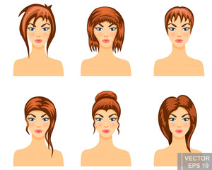 Hair. Set. Makeup. Bright. Cartoon style. For your design.