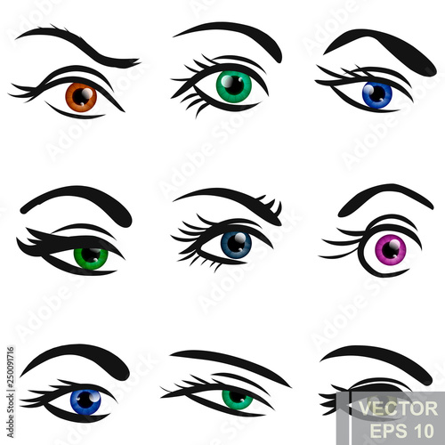 Closeup Of Women S Eyes With Bright Cat Eye Makeup Stock Photo