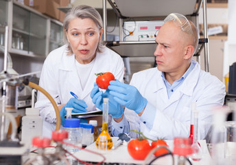 Scientists taking notes while performing experiments