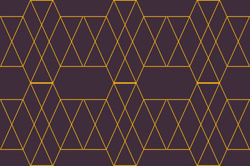 Seamless, abstract background pattern made with lines forming hexagon, rhombus and triangle shapes. Decorative, modern vector art in purple and yellow colors.