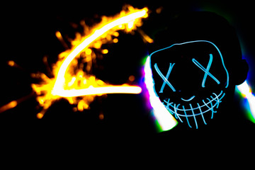 led mask and fireworks