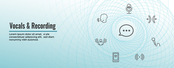 Vocal and Recording Command Icon with Sound Wave Images Web header banner