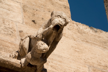 Fantastic stone gargoyle of the Lonja de la seda, in Valencia, spain. It is one of the most famous civilian Gothic building in Europe.