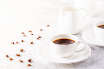 Obraz na płótnie Canvas Concept of morning coffee, coffee break on a light background.