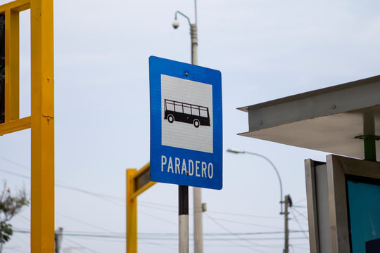 Paradero bus stop sign in Spanish, traffic signboard