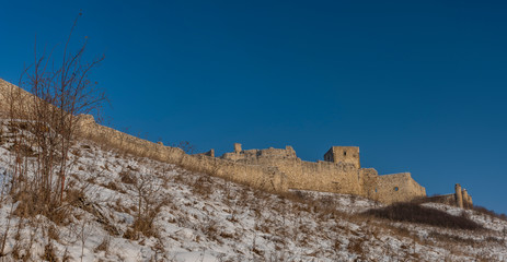 Spissky castle in east Slovakia in nice winter sunny day from down