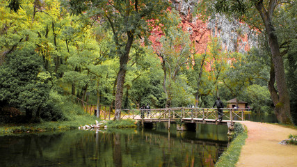 Fototapeta na wymiar Sendero y puente sobre el río Piedra (Aragón)