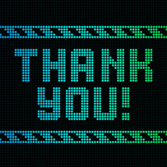 Thank you neon digital poster. Blue and green spectrum signboard on black.