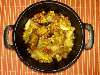 Mixed veggies cooked in a iron pot