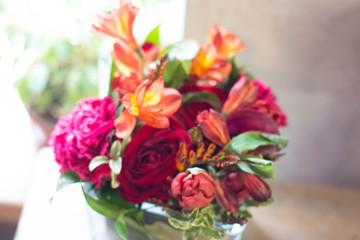 Alstroemeria, Tulip, carnation, freesia, rose, ruskus, aspidistra, flower, flowers, bouquet, plant, pink, nature, pot, white, floral, garden, red, spring, blossom, colorful, isolated, green, decoratio